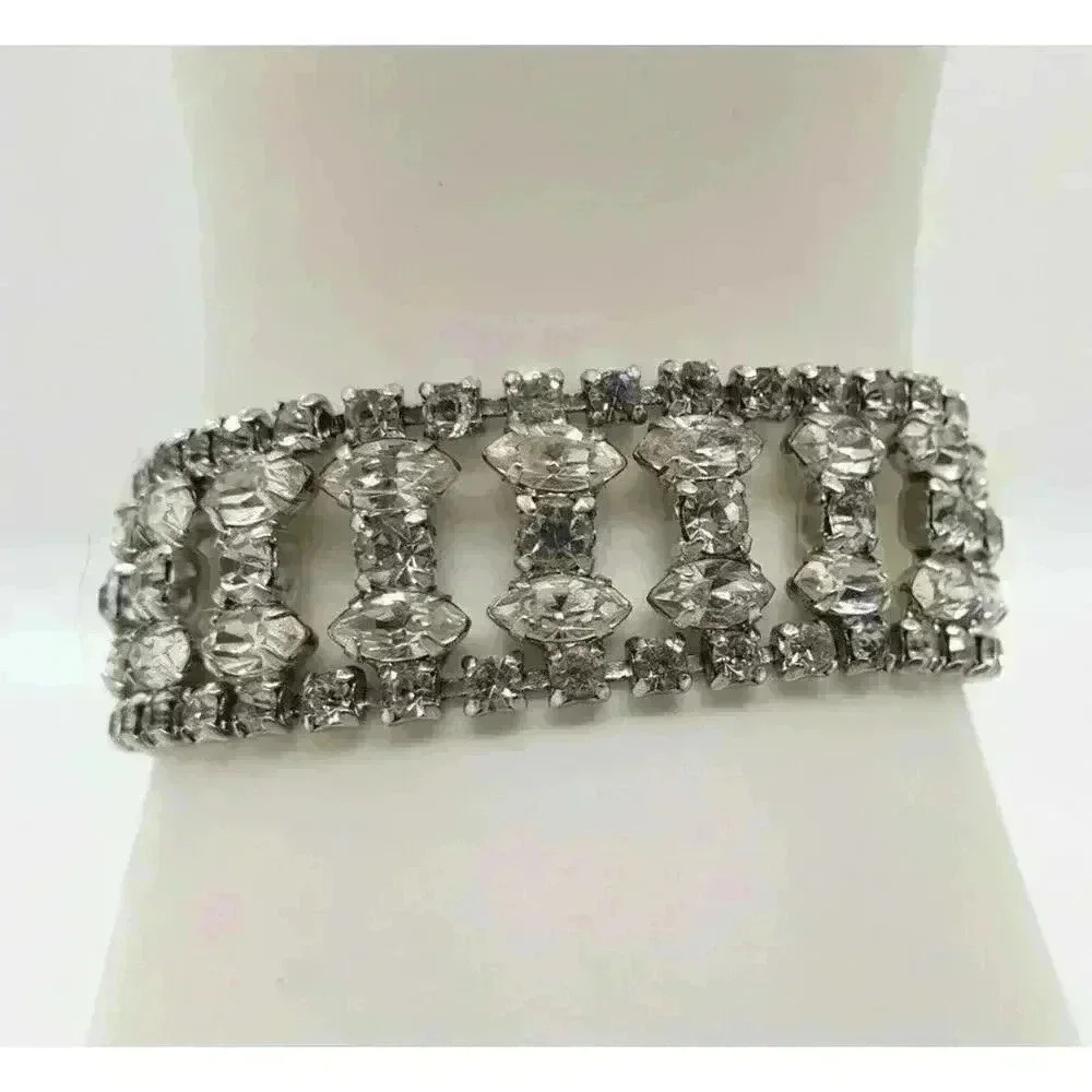 Vintage Bracelet Clear Rhinestone Chunky Wide Unusual Design Juliana